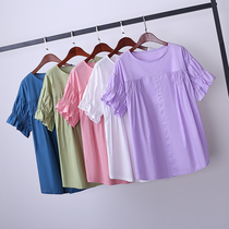 Large size womens Korean fashion short sleeve shirt 2021 summer new fat sister loose thin T-shirt top tide