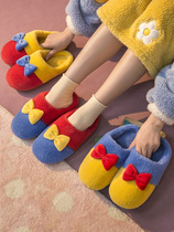 Japanese substitute for cotton slippers female winter cute furry shoes indoor plush cute bow insulation