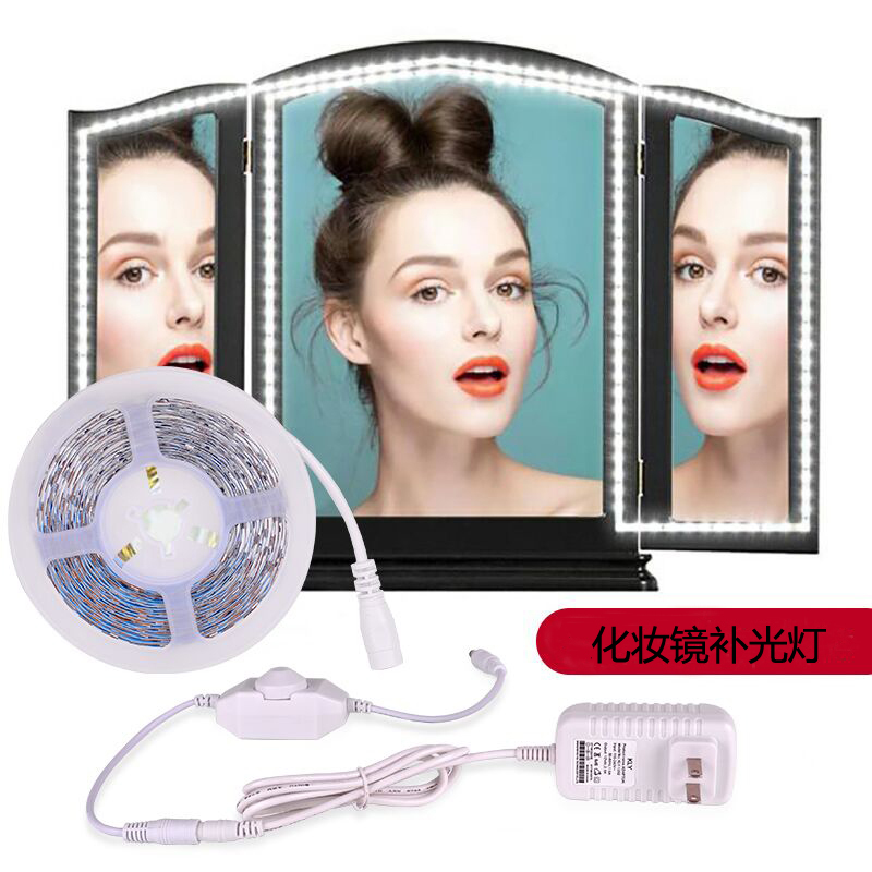 LED Makeup Mirror Tonic Light Lamp Mirror Front Light Adhesive Free Punch Makeup Desk Lamp 12V Bright Dimming Projection Light Strip