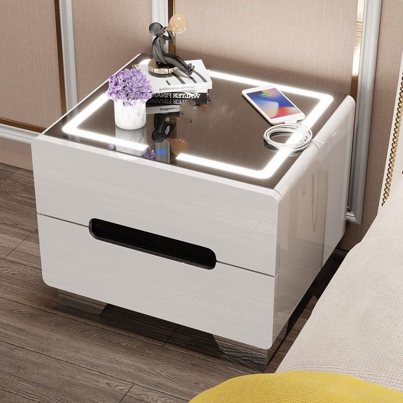 Intelligent voice controlled bedside table, multifunctional baking paint, internet celebrity with lights, wireless charging, fingerprint lock, bedroom bedside cabinet (29112:16541580:Installation method:Complete installation;1627207:24665838572:Color cla
