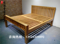 Elm flat bed double bed 1 5 1 8 m solid wood simple high foot bed Chinese hard board bed wedding bed can be customized
