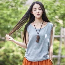 2019 new ethnic wind cotton hemp harness vest woman loose outside wearing retro art Zen Serie tea Zen Chinese wind