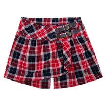 College Style Spring and Autumn Girls Plaid Shorts Skirt Girls Middle School Big Boys Students Korean Version of British Fan Leather Buckle Culottes