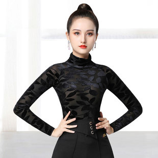 丹宝罗长袖舞蹈练功服高领拉丁舞服女摩登舞交谊舞舞衣春秋跳舞衣