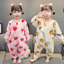Baby flannel pajamas Autumn winter baby children coral fleece home wear jumpsuit girls kickproof sleeping bag air conditioning suit