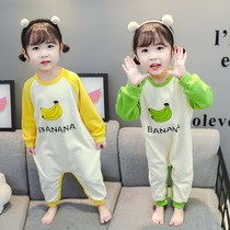 Childrens one-piece pajamas Spring and Autumn Boys and Girls Anti-cold Loungewear Baby Anti-Kicking Is Split Legs Air Conditioning Suit by Infants and Young Children
