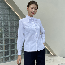 2021 spring and summer new womens long-sleeved shirt mobile company overalls white bow formal professional lining inch clothes