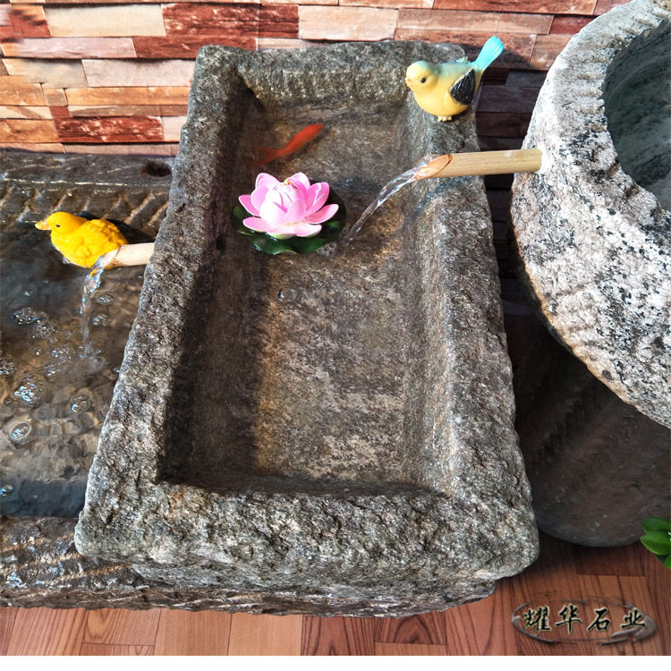 老牛槽旧马槽石槽养鱼池石磨室内石头阳台鱼缸外牛槽流水景观摆件