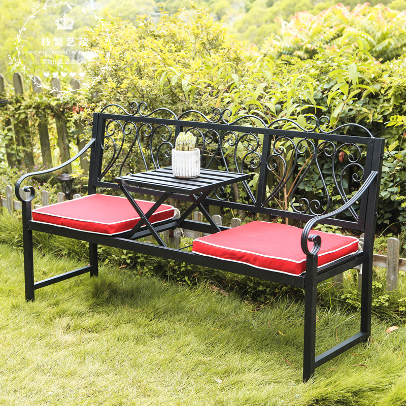 Buy Balcony double bench iron tea table chair outdoor garden table