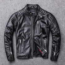 Lose money clearance spring and Autumn leather leather mens short first layer sheepskin stand-up collar slim motorcycle leather jacket jacket