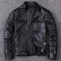 Factory clearance pick-up leak leather first layer cowhide leather leather mens short motorcycle stand-up collar large size leather jacket jacket