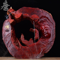 Original red sandalwood carving Guanyin Buddha statue ornaments free from Guanyin back fragrant solid wood weathered wood mahogany crafts