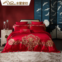 Mercury home textile 60S plush cotton embroidery wedding ten-piece wedding happy quilt big red newlywed quilt cover sheets