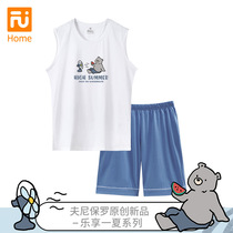 Men's new summer pajamas pure cotton thin sleeveless shorts 2 sets of leisure and loose fashion home clothing