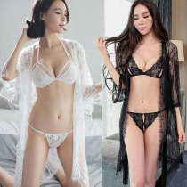Enlarge Code Sexy Eroy Lingerie Small Chest Open Gear Triple-point Eyelash Lace Transparent Sleeping Robe Uniform Passion Suit