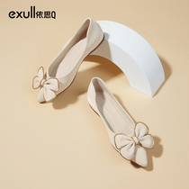 (Shopping mall with the same)Yisi q2021 autumn new retro bow trim flat heel shallow mouth womens shoes