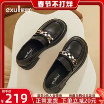 Isi q English style female loafers 2022 new this year's popular shoes thick heel single shoes medium heel black small leather shoes
