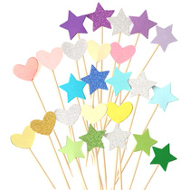 Pink love star cake decoration card five-pointed star birthday baking plug-in dessert table decoration supplies