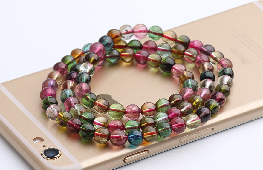 6mm天然糖果色碧玺多圈手链29克 020103
