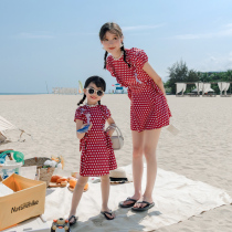 Parent-child Swimsuit Female Female Split Skirt Type Conservative Flat Angle Girl Red Children Mid-Child Baby Girl Baby Swimsuit