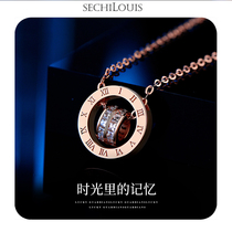 Brand necklace Sterling silver female clavicle chain Rose gold Light luxury niche design Double ring pendant Roman numeral temperament