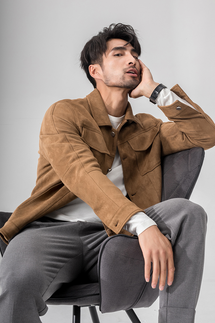 雅痞绅士 高品质弹力麂皮绒 春秋款男士翻领休闲夹克外套 daj271