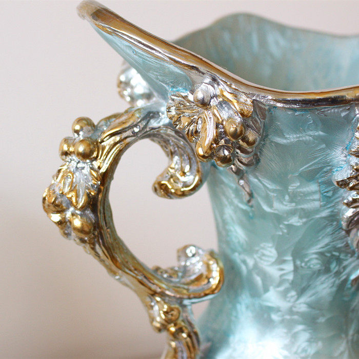 欧式树脂花瓶家居复古奢华陶瓷摆件仿真花花器美式落地客厅装饰品