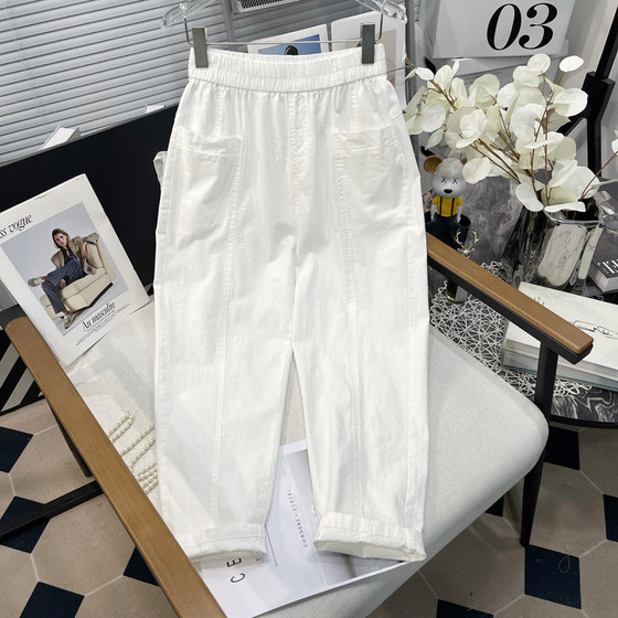 Uncle Bearded Large Size Women's Clothing 2025 Summer New Style Suitable for Thick Thighs and Thick Pants Loose Slimming Cotton and Line Casual Pants Uncle Bearded Large Size Women's Clothing 2025 Summer New Style Suitable for Thick Thighs and Thick Pants Loose Slimming Cotton and Line Casual Pants