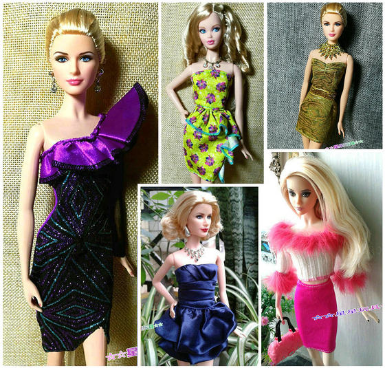 New 6-point Barbie doll clothing accessories, dress with slanted shoulders, bubble sleeves, small dress, dress, bag, multiple options New 6-point Barbie doll clothing accessories, dress with slanted shoulders, bubble sleeves, small dress, dress, bag, multiple options