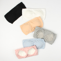 Pure cotton with chest pad bra female base beauty back anti-light bra Cup one shoulder strap gathering inner wrap