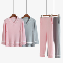 Pregnant womens home clothes female spring and autumn cotton long-sleeved breast-feeding clothes summer post-natal clothes feeding clothes pajamas two-piece set