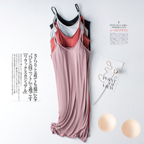 Pajamas with chest pad pajamas female summer thin loose sleeveless home wear bra cup one long suspender nightgown