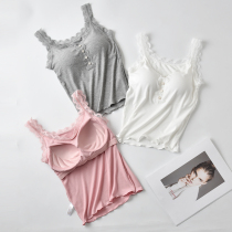 With chest pad camisole vest female summer free bra Cup one-piece base shirt lace underwear sexy top wear thin