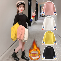 2022 new girl 6-digit base shirt with velvet and warm autumn winter dress children's round top Korean T-shirt