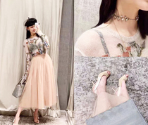 Special clearance flower hand embroidered thin Cashmere Mohair Sweater nude mesh dress