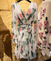 Spot Avatar Flower Beauty romantic rose print lace-up silk dress with shapewear