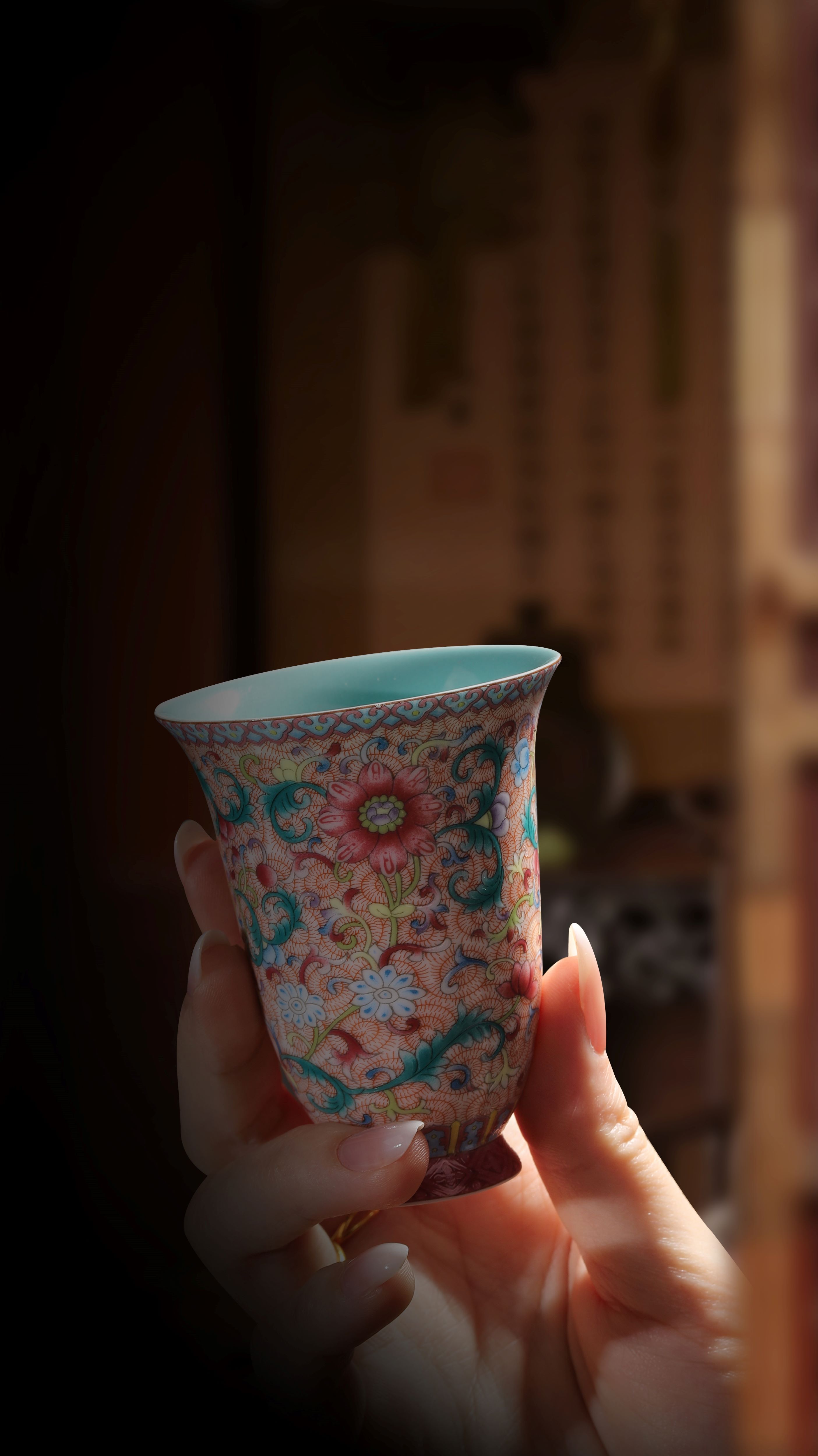 景德镇手工珐琅彩主人杯五言六器花开盛世茶杯中式复古风格陶瓷