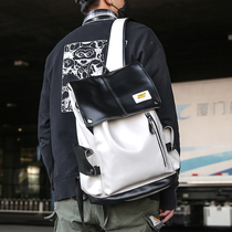 Tide Cards Double Shoulder Bag Mens Large Capacity Pu Travel Backpack High School College Student Bag Girl Han Version USB Computer Backpack