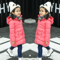 Off-code clearance female baby light down jacket Girls short hooded baby winter clothes Medium long childrens coat