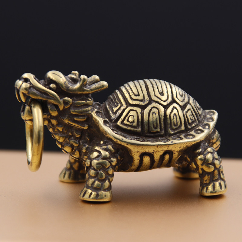 纯黄铜玄武龟辟邪招财吊坠挂件镇宅龙龟纯铜龙头龟钥匙扣复古挂坠_7折