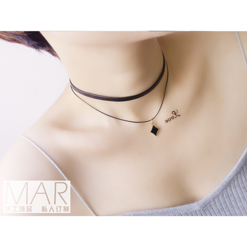 mar 手工饰品日韩原宿风简约pu皮颈带ol项链学生百搭锁骨链女脖圈