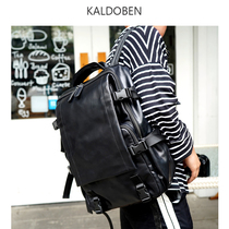 Retro Head Layer Cow Leather Double Shoulder Bag Mens Fashion Inglent Genuine Leather Business Backpack Computer Bag Leisure Travel Bag Tide