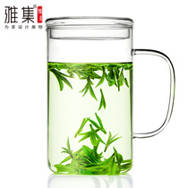 Yaji glass handle Large capacity glass water cup Mens office green tea cup Personal special tea cup with lid