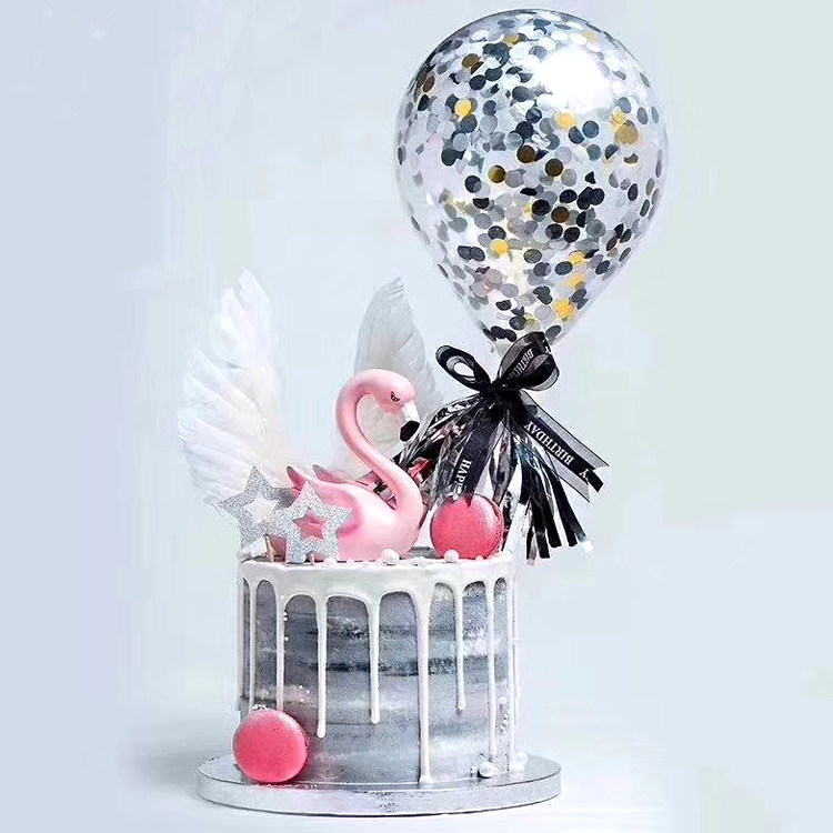 告白气球生日蛋糕装饰插件黑色亮片唯美创意烘焙插牌派对甜品摆件