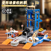 Childrens deformation track toy car set fire police car boy storage engineering car Alloy car parking lot