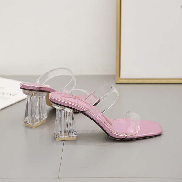 Transparencies crystal heel chunky sandals