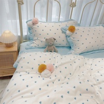 (Toyama strawberry) girl heart milk velvet four-piece warm thickened love blue coral velvet quilt cover winter