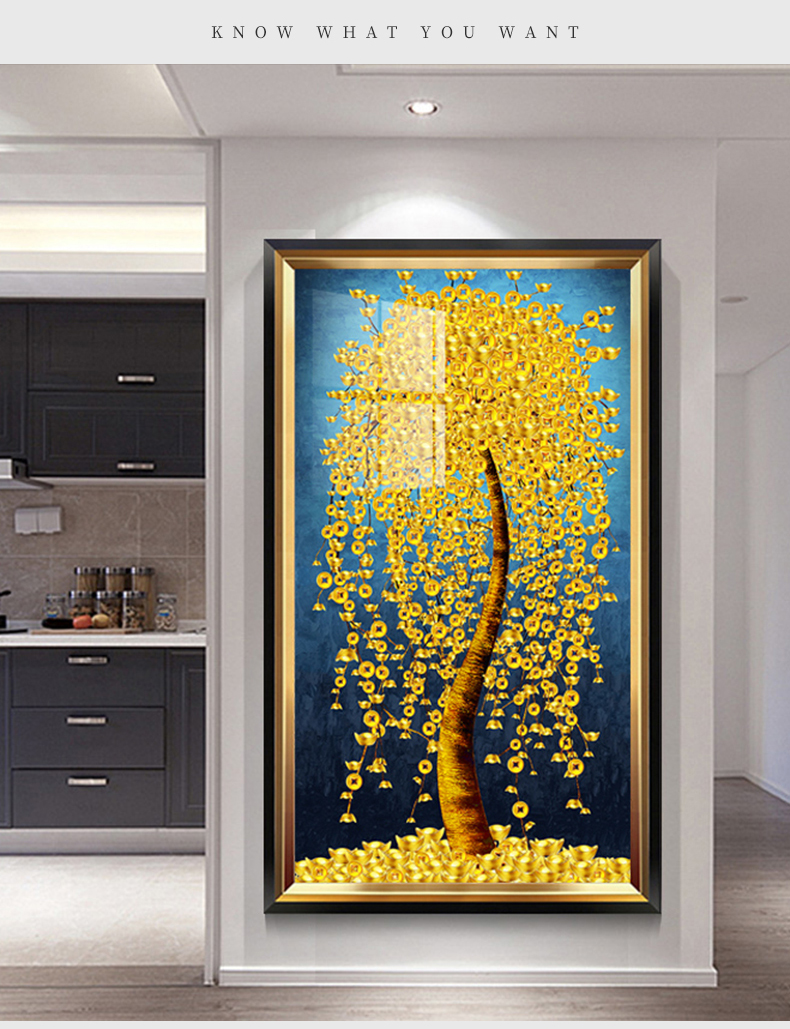 发财树装饰画摇钱树进门玄关画竖版现代轻奢招财风水美式客厅走廊