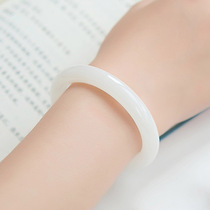 High-end enterprise boutique Hetian jade Xinjiang sheep fat grade gold silk jade Girl fashion round white jade bracelet bracelet h