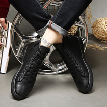 2022 Springtime High Bunch Shoes Men All Black Hair Stylists Men High Waisted Shoes Middle Ground Casual Leather Shoes Red Boots